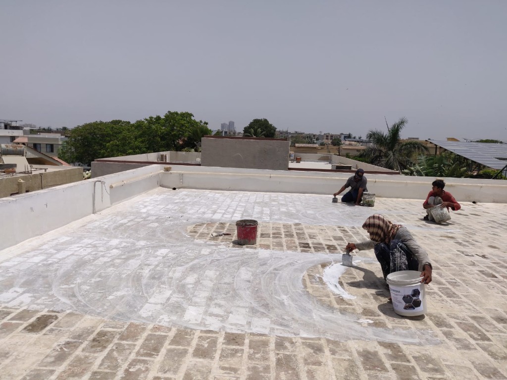 Before and after vertical split on a large industrial corrugated roof